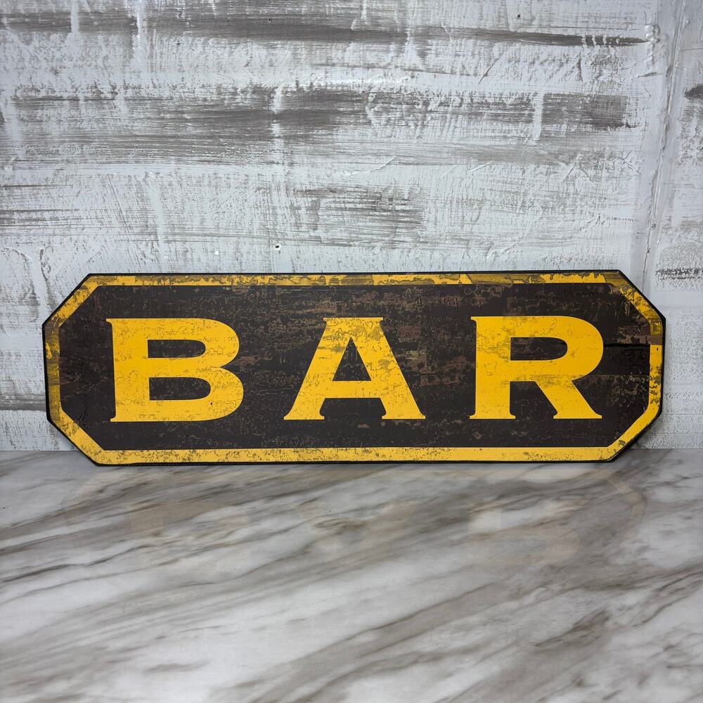 Rustic Distressed Yellow and Black Wood BAR Sign